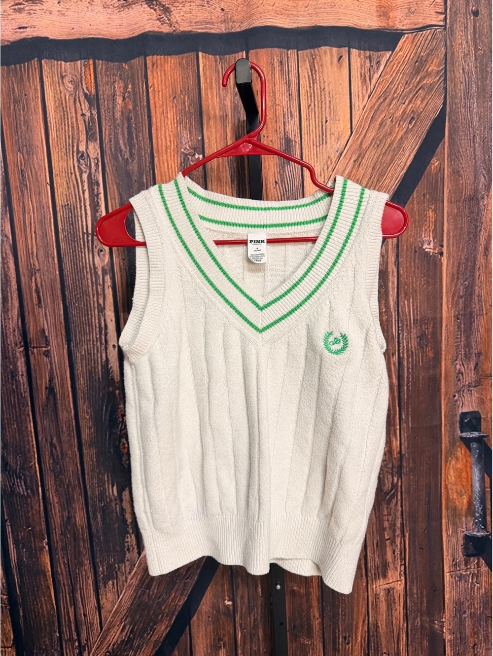 Y2K Pink Victoria's Secret White and Green Sleeveless Sweater Vest Medium